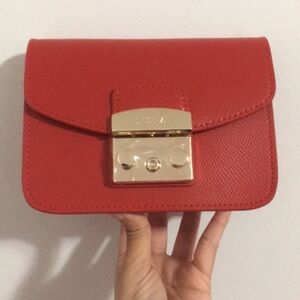 Luxurious Red with Gold Hardware Shoulder Crossbody Evening Bag Purse with Chain